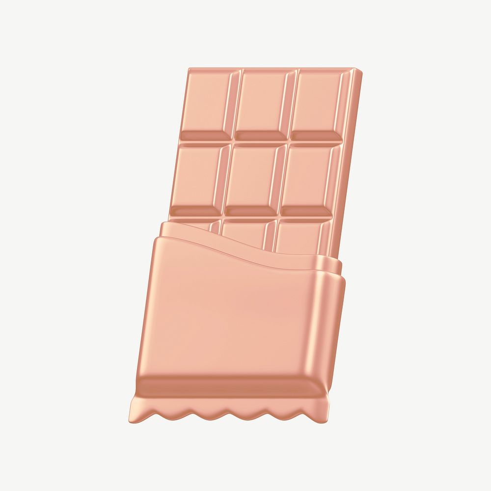 Rose gold chocolate bar, 3D food collage element psd