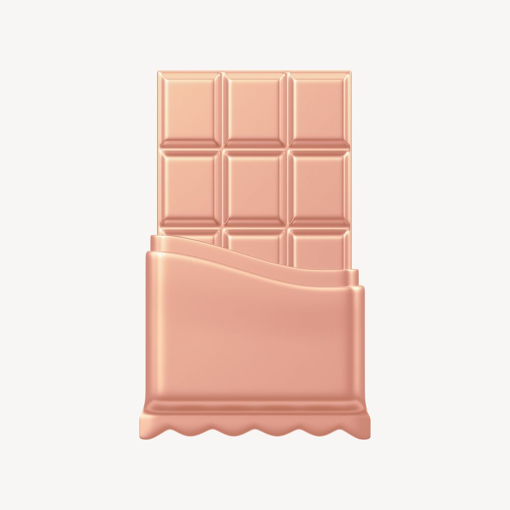 Rose gold chocolate bar, 3D snack, food illustration