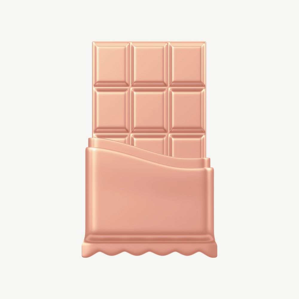 Rose gold chocolate bar, 3D food collage element psd