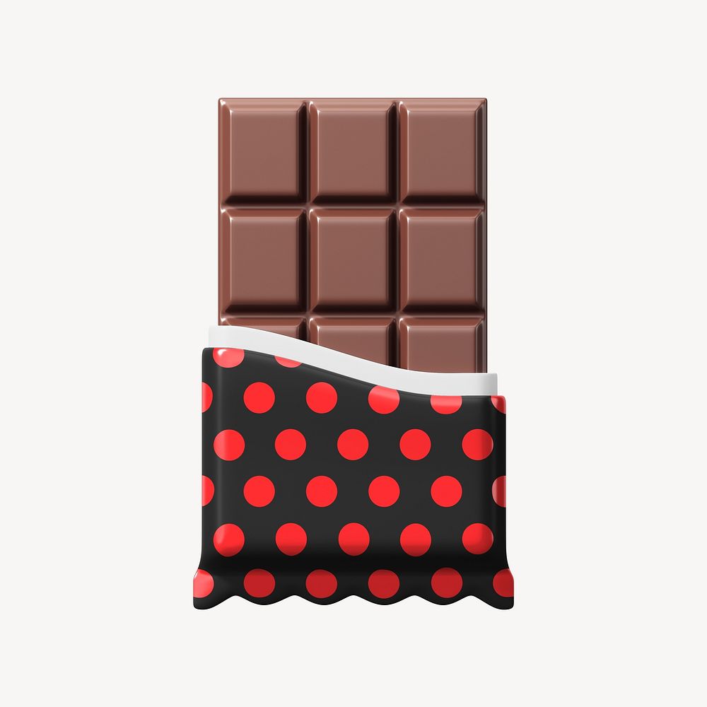 Dark chocolate bar, 3D snack, food illustration