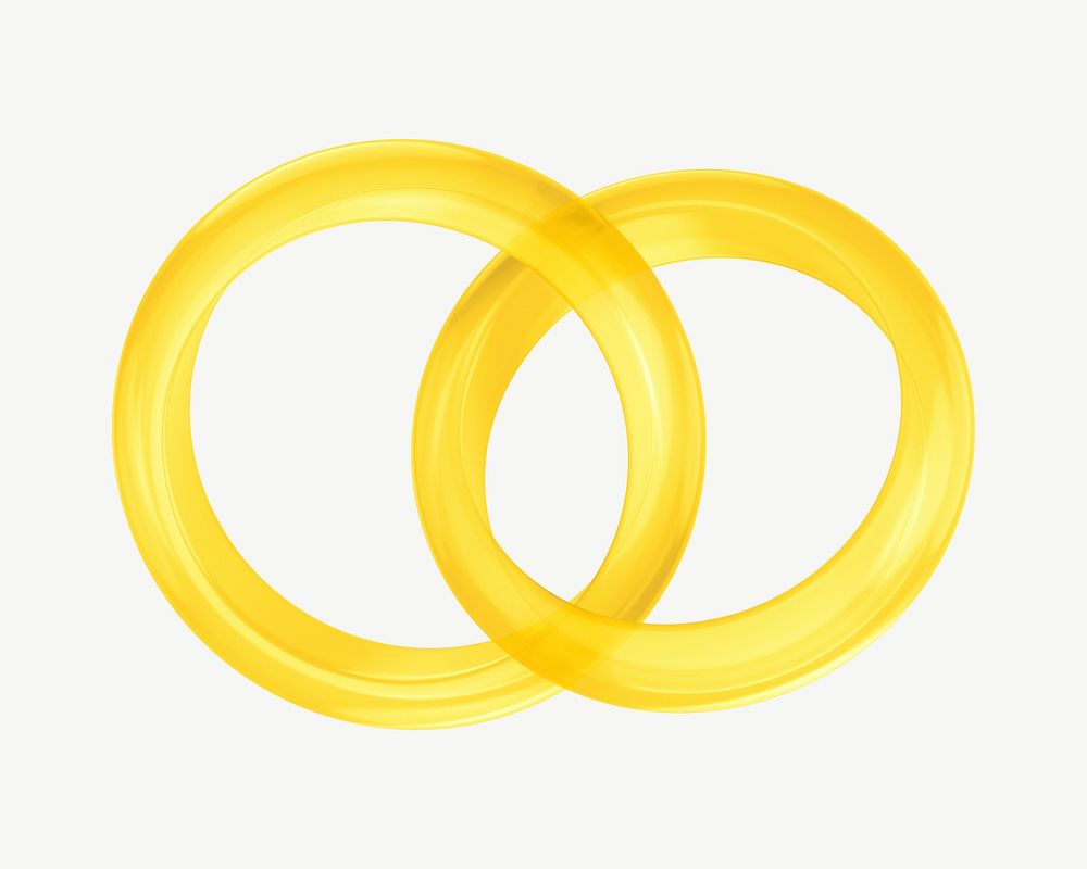 Yellow wedding rings, 3D jewelry collage element psd