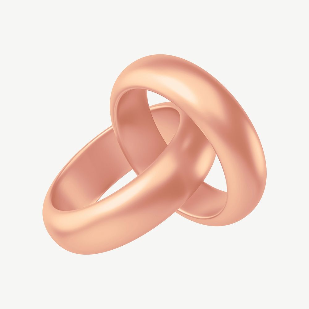 Rose gold couple rings, 3D jewelry collage element psd