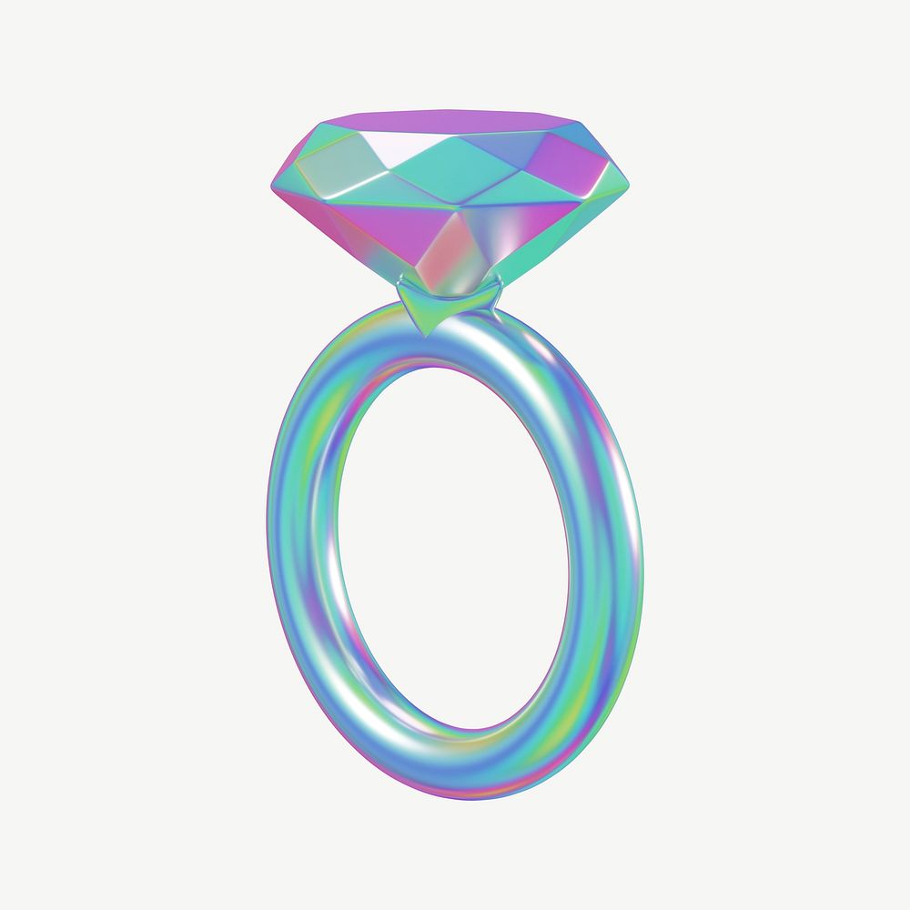 Holographic diamond ring, 3D jewelry collage element psd