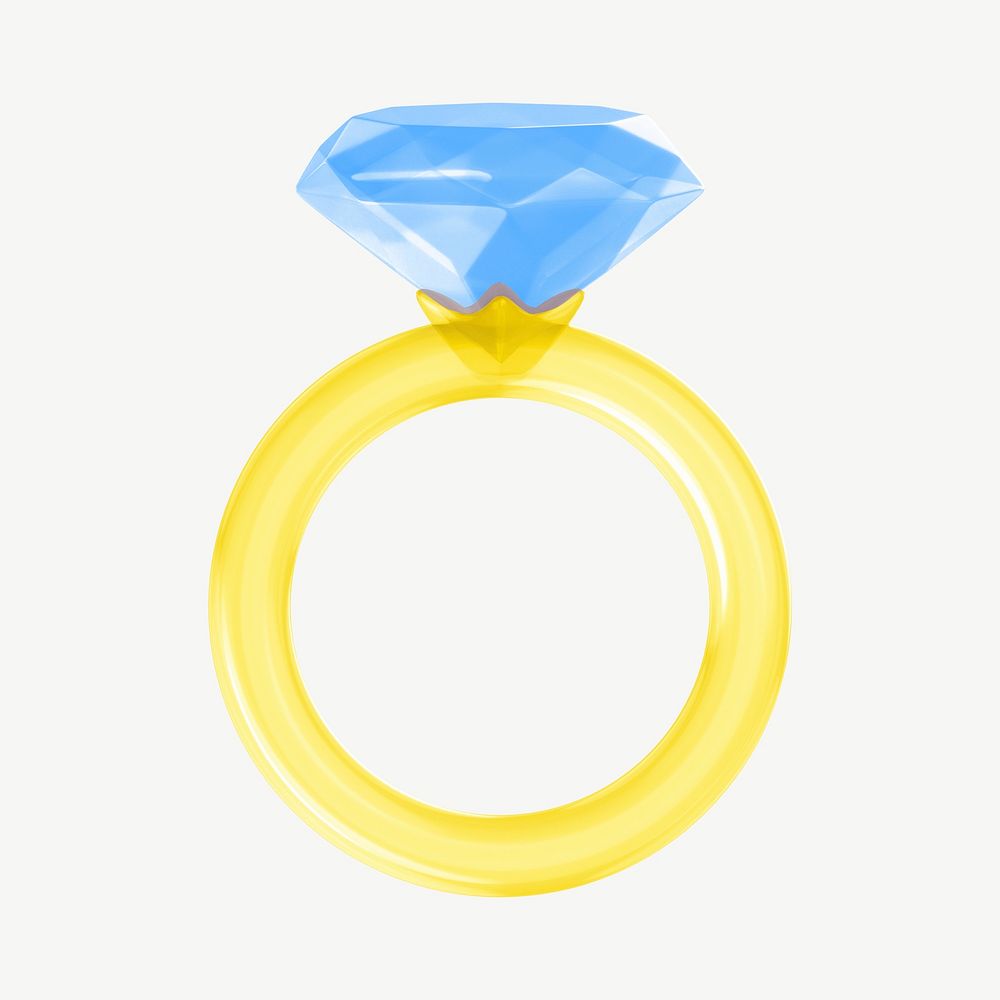 Blue diamond ring, 3D jewelry collage element psd