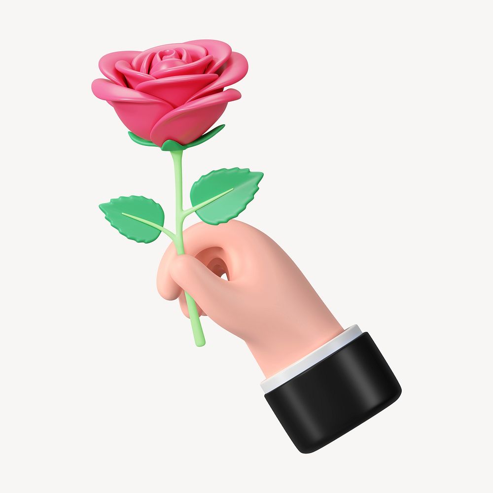 Hand holding rose flower, 3D collage element psd