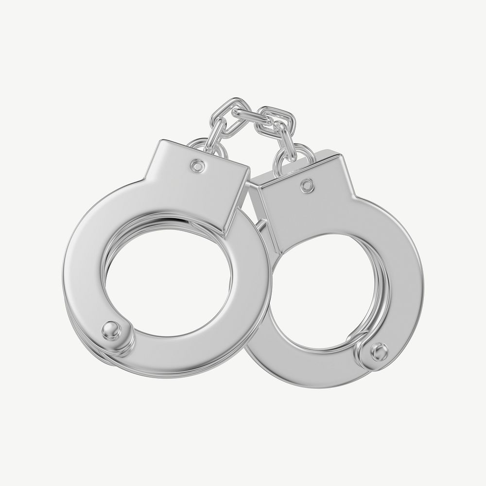 Silver handcuffs, 3D collage element psd