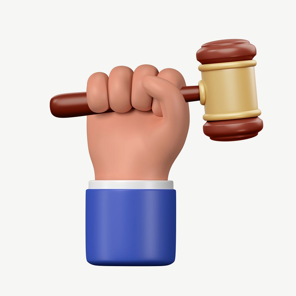 Hand holding gavel, 3D law collage element psd