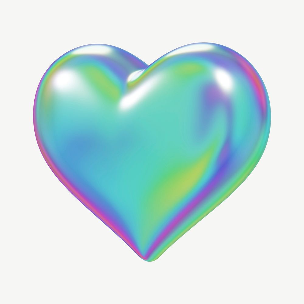 Aesthetic holographic heart, 3D collage element psd