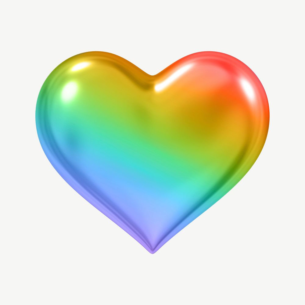 LGBTQ rainbow heart, 3D collage element psd