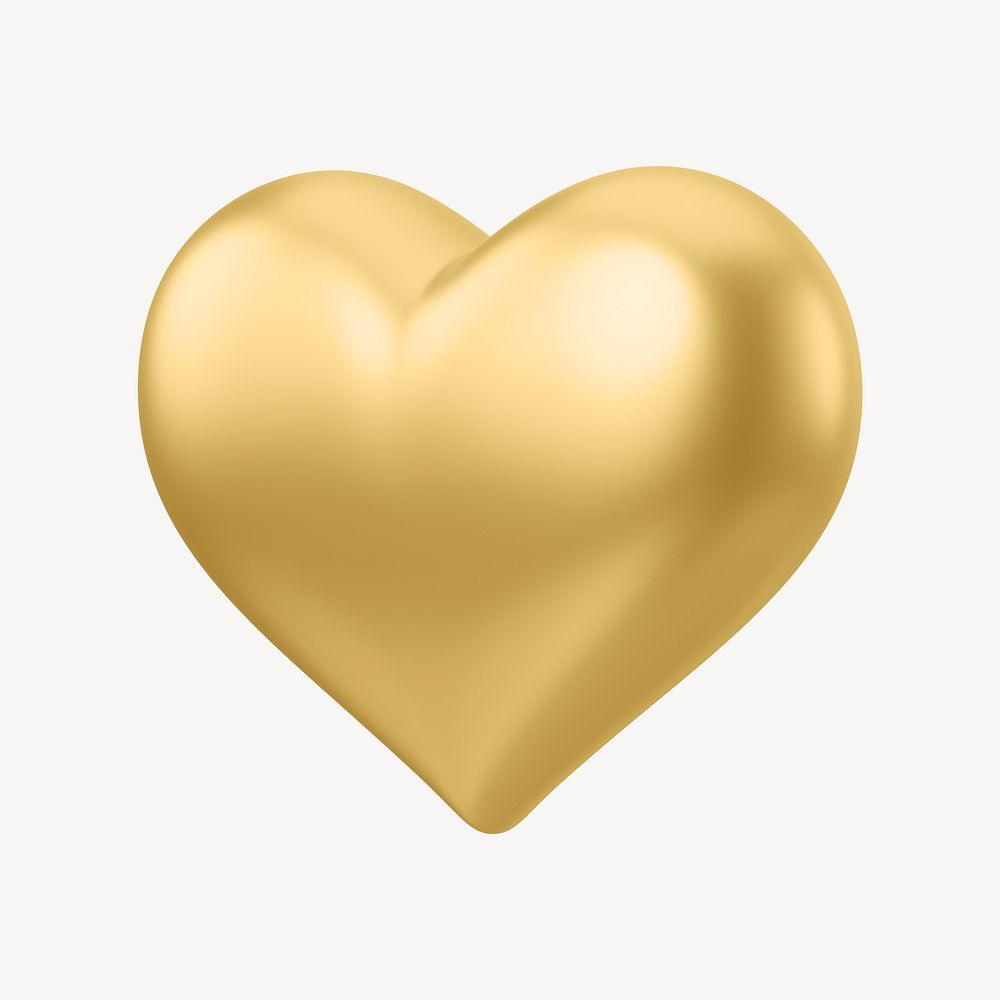 Metallic golden heart, 3D illustration