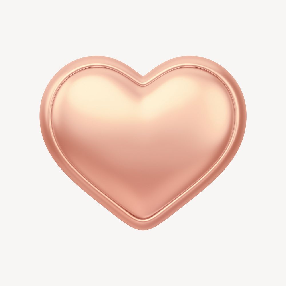 Rose gold heart, 3D illustration