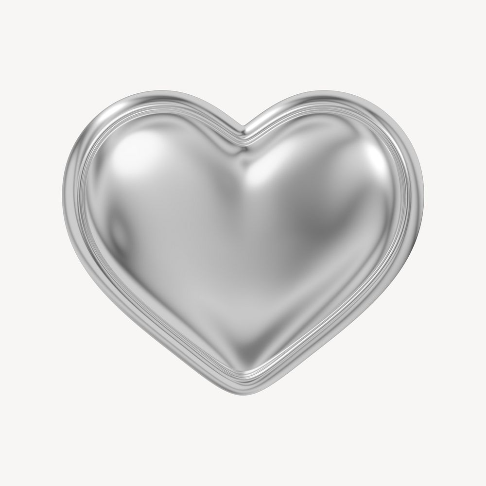Metallic silver heart, 3D illustration