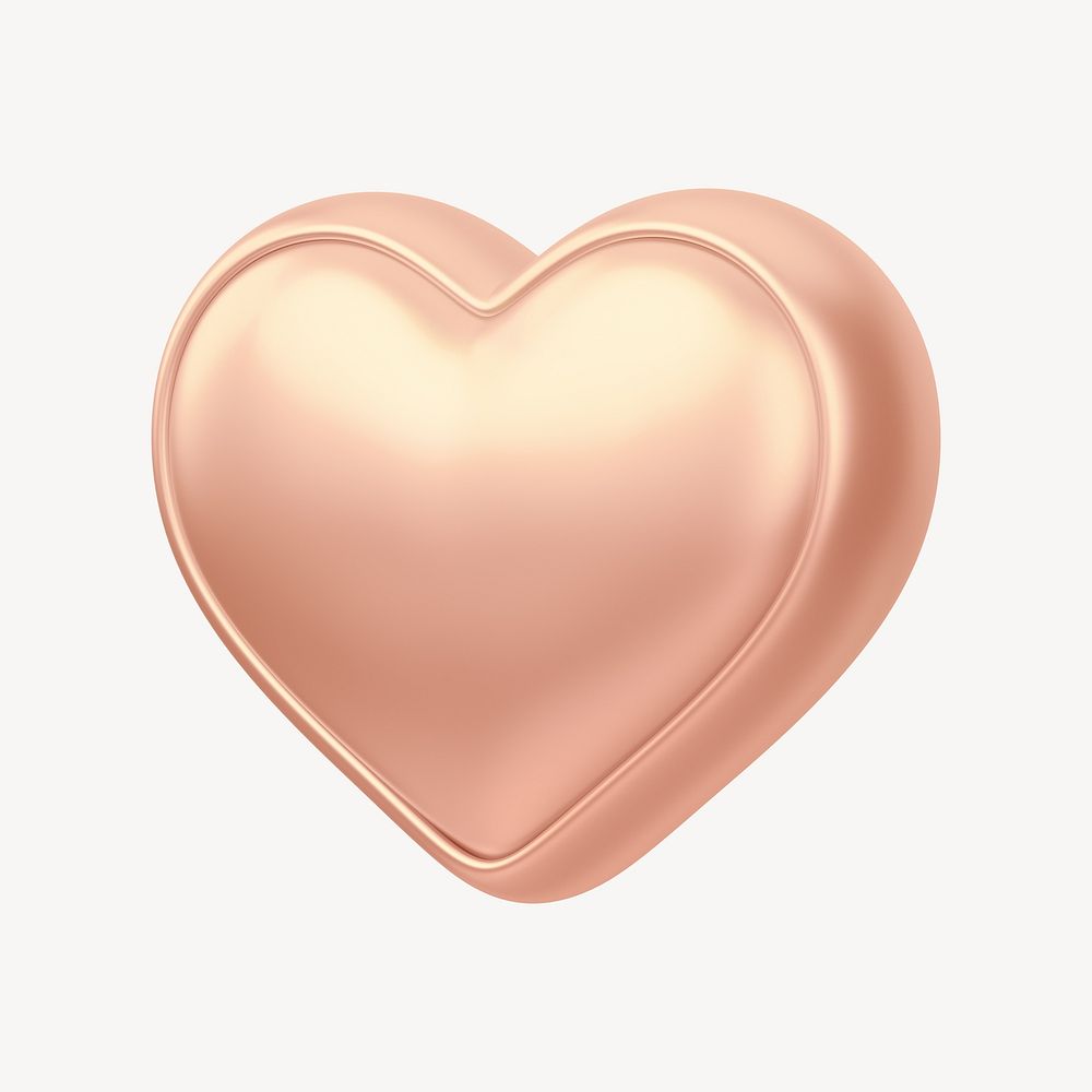 Rose gold heart, 3D illustration