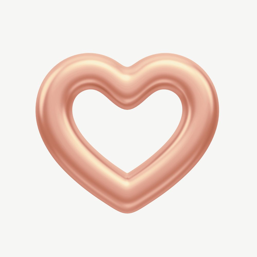 Rose gold heart, 3D collage element psd