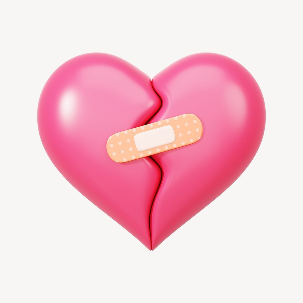 Pink bandaged heart, 3D illustration