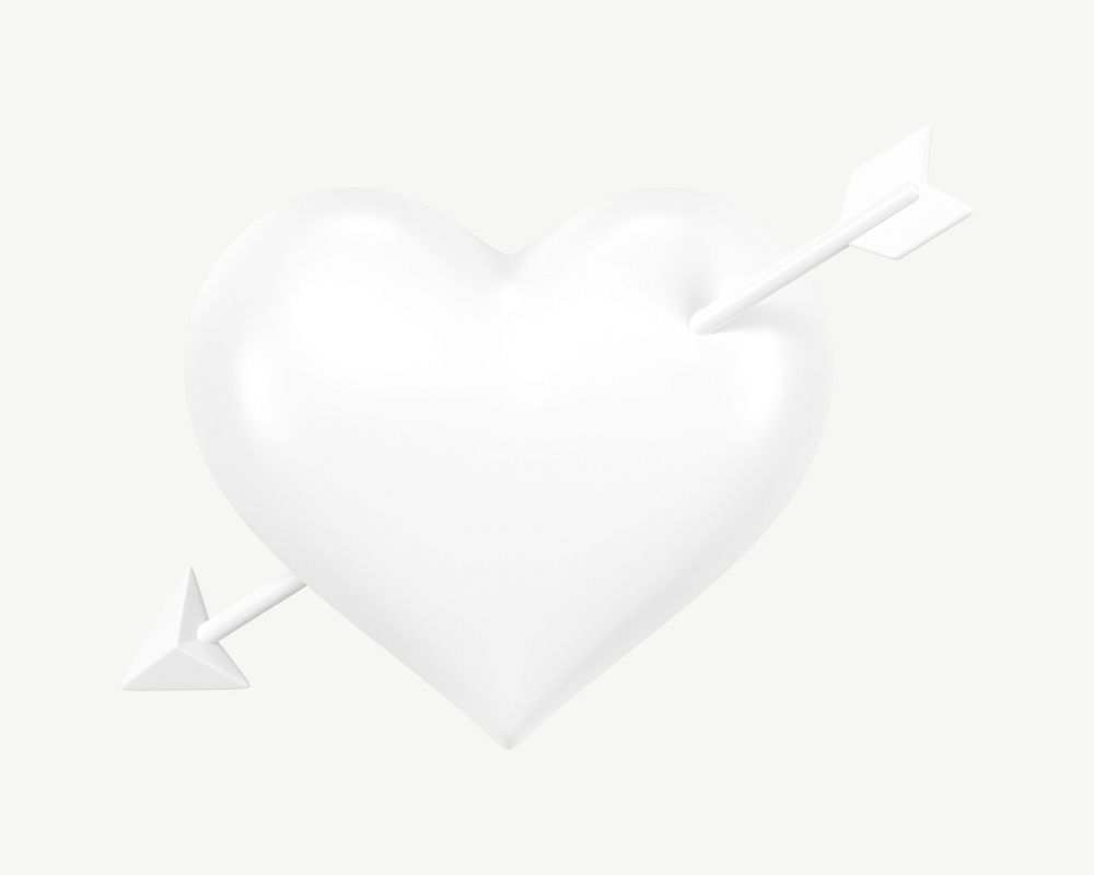 White arrow through heart, 3D Valentine's collage element psd