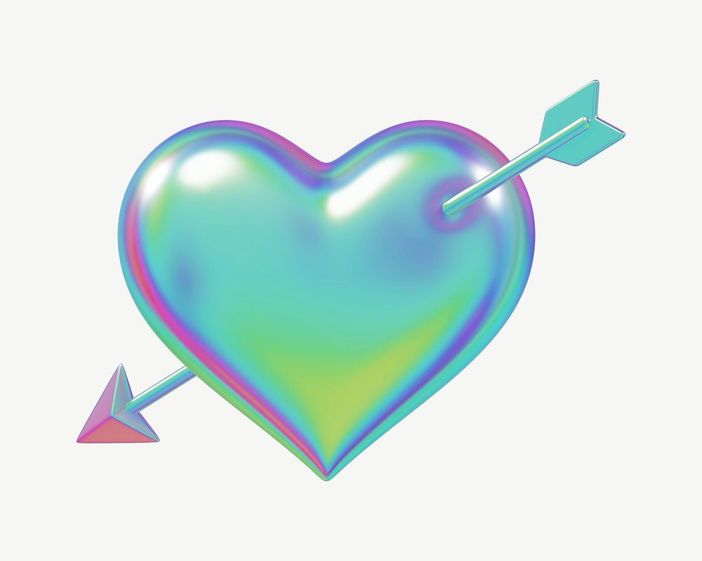 Holographic arrow through heart, 3D Valentine's collage element psd