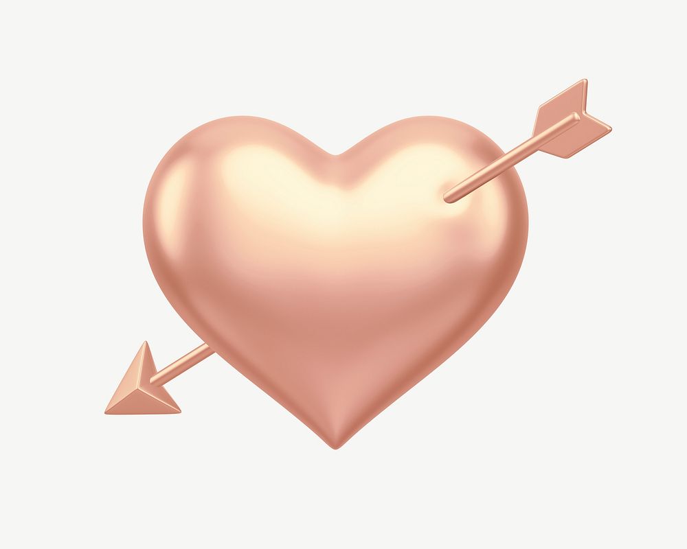 Copper arrow through heart, 3D Valentine's collage element psd