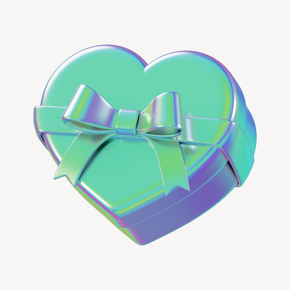 Iridescent heart box, 3D Valentine's gift illustration