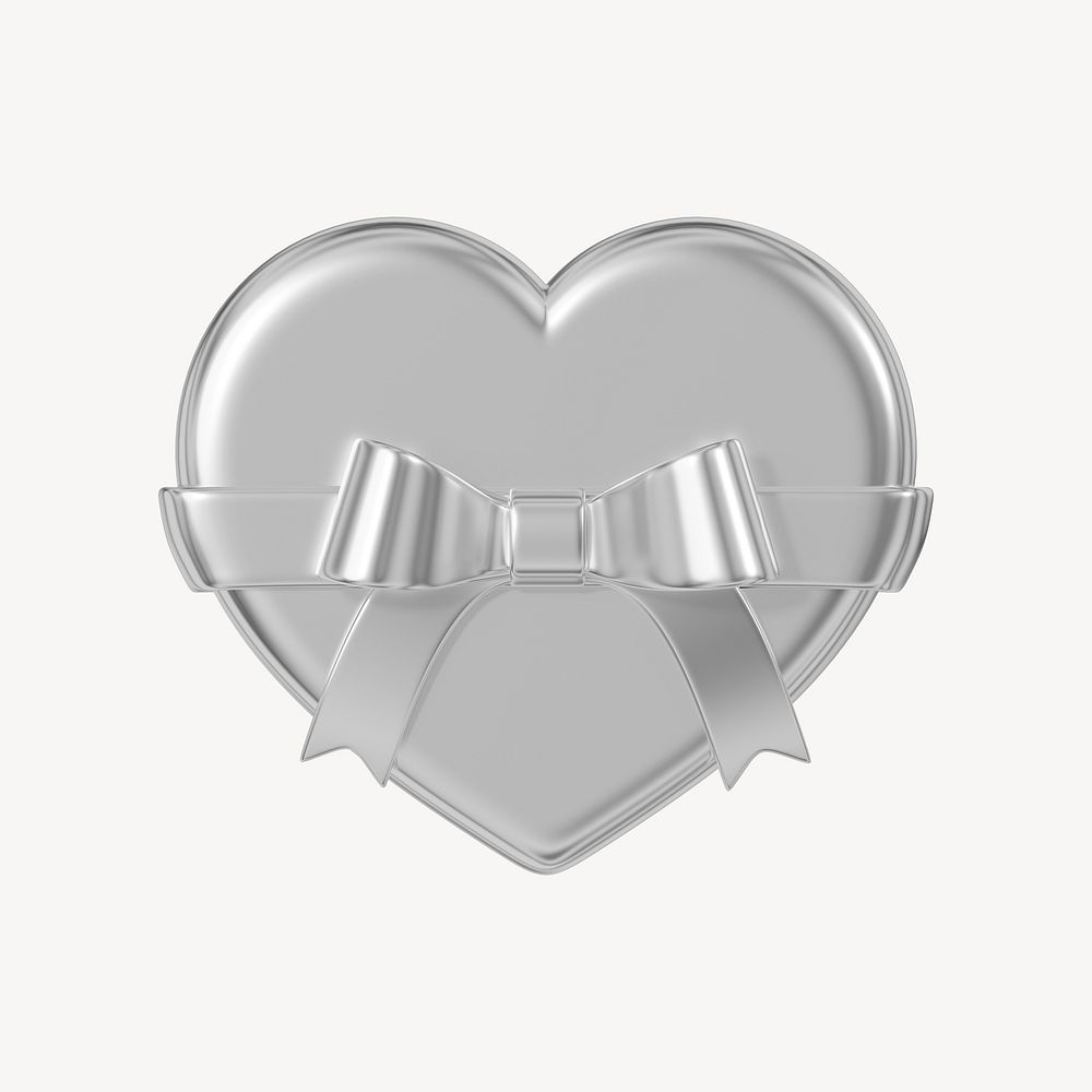 Silver heart box, 3D Valentine's gift illustration