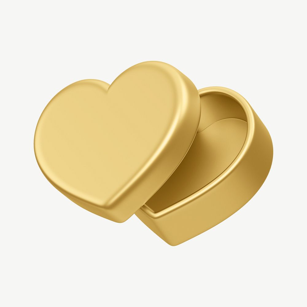 Golden heart box, 3D Valentine's gift collage element psd