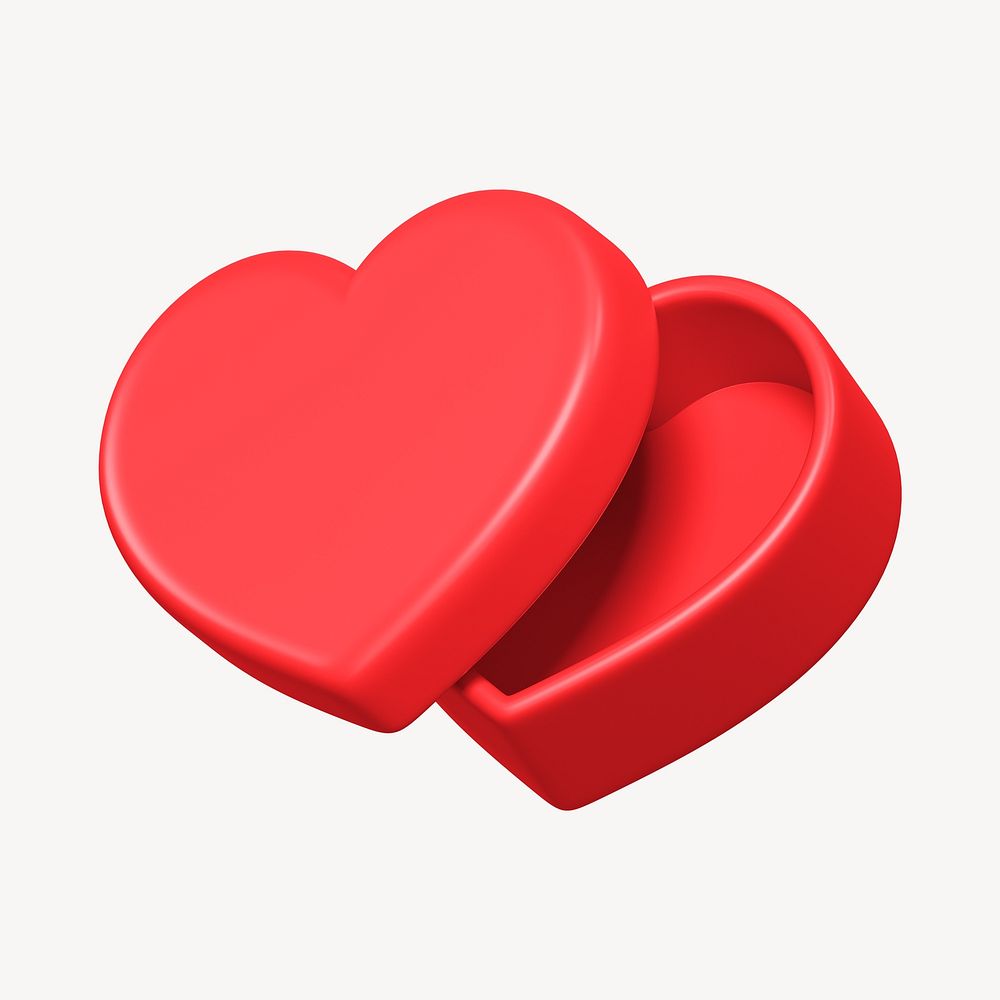 Red heart box, 3D Valentine's gift illustration
