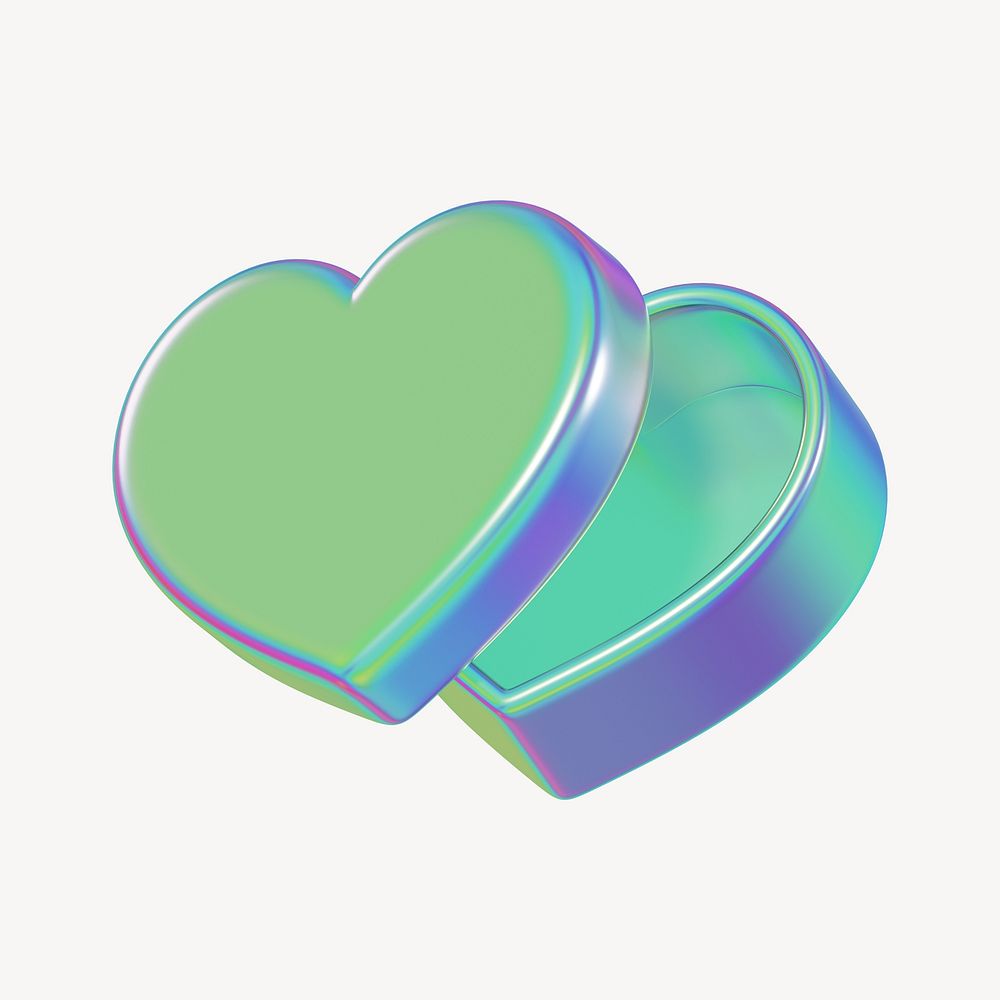 Iridescent heart box, 3D Valentine's gift illustration
