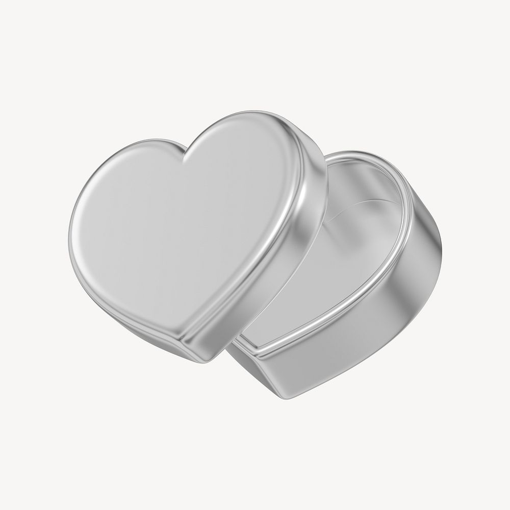 Silver heart box, 3D Valentine's gift illustration