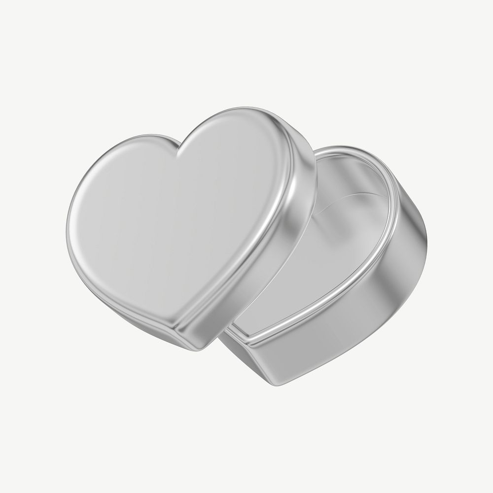 Silver heart box, 3D Valentine's gift collage element psd