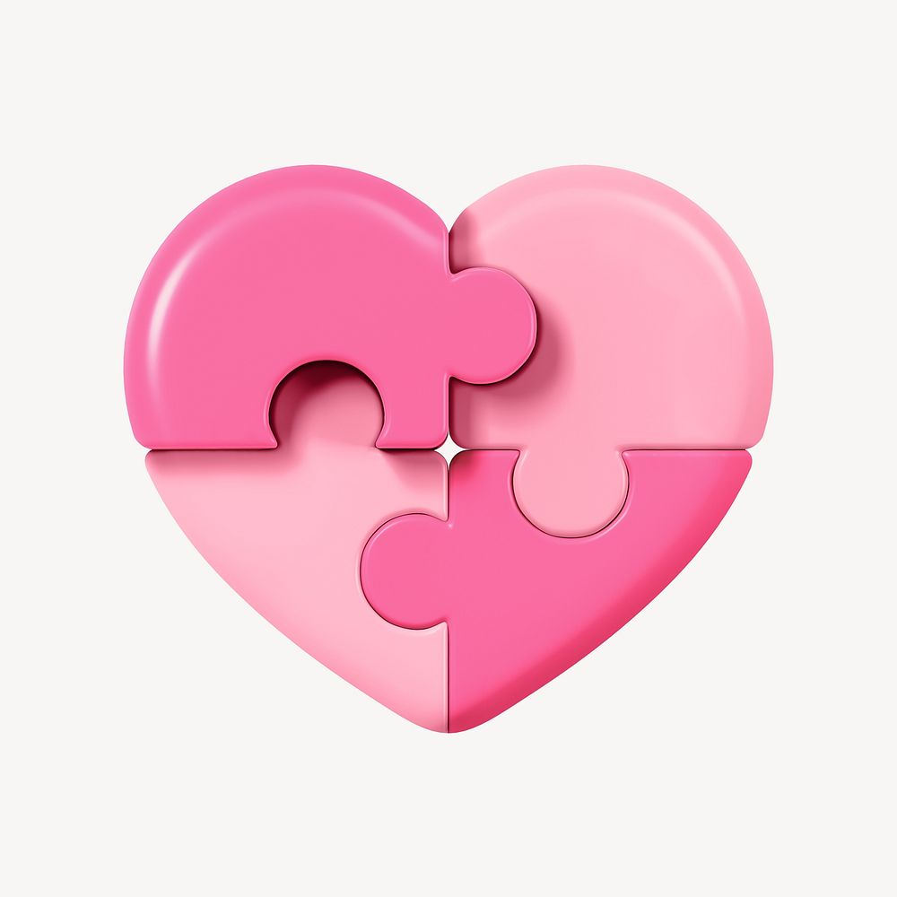 Pink puzzled heart, 3D love illustration