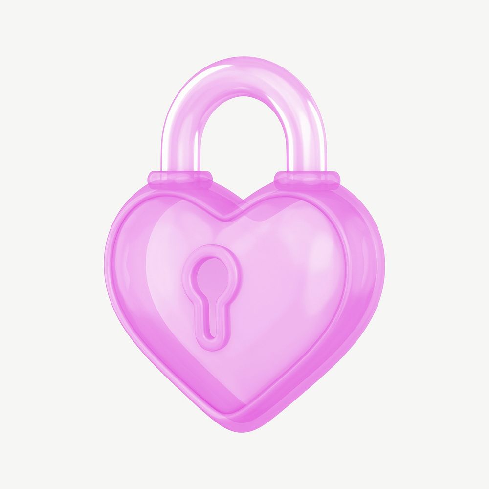 Pink heart padlock, 3D Valentine's collage element psd