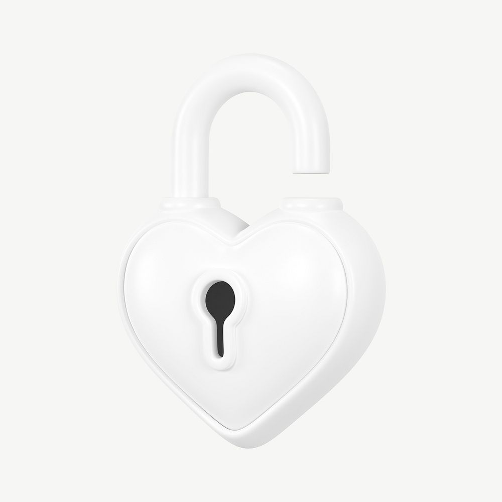 White heart padlock, 3D Valentine's collage element psd