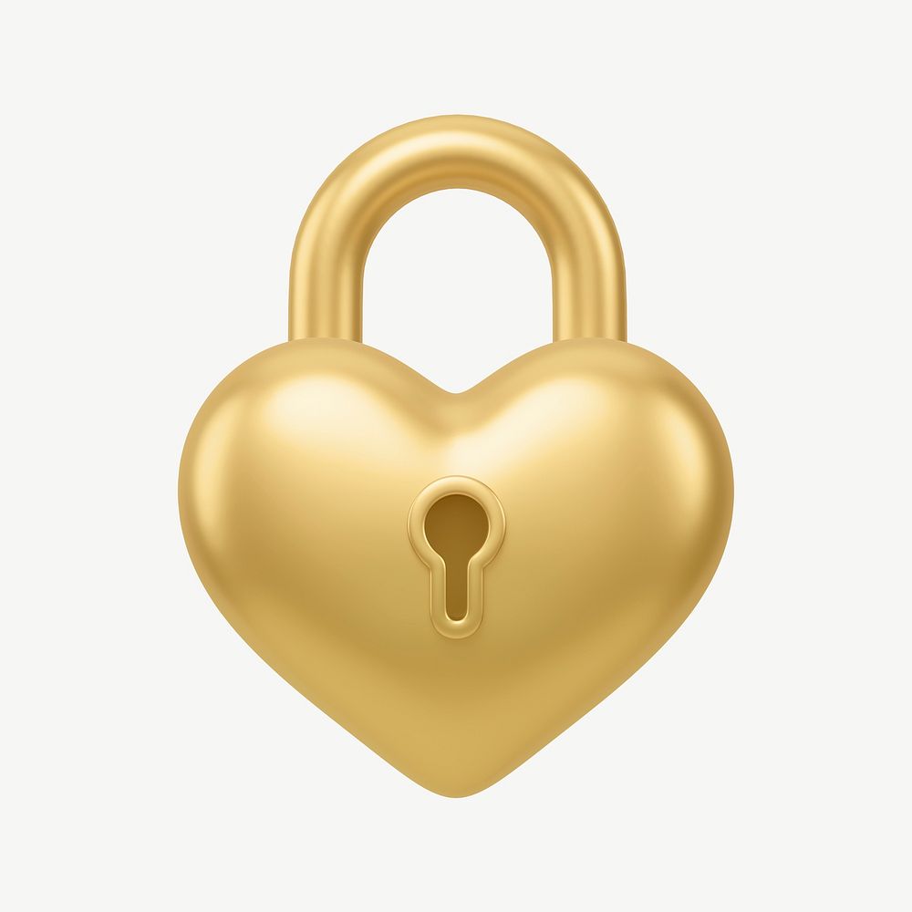 Golden heart padlock, 3D Valentine's collage element psd