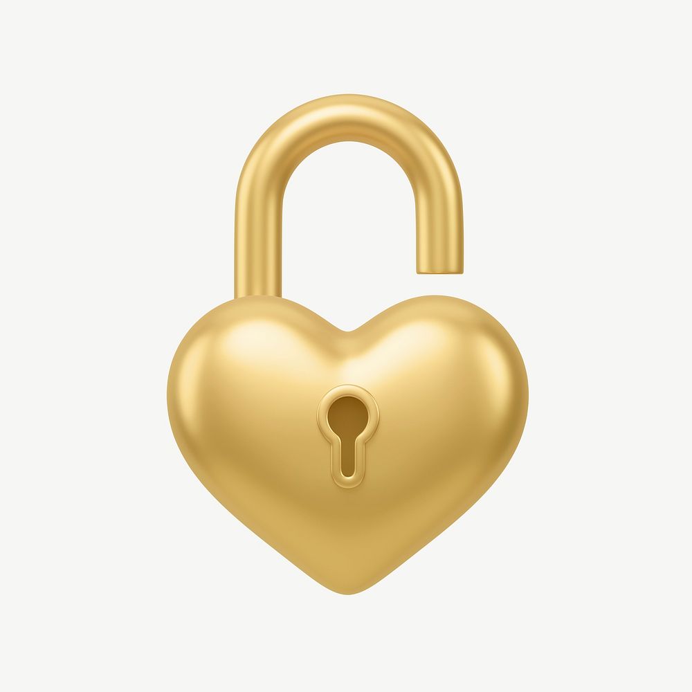 Golden heart padlock, 3D Valentine's collage element psd