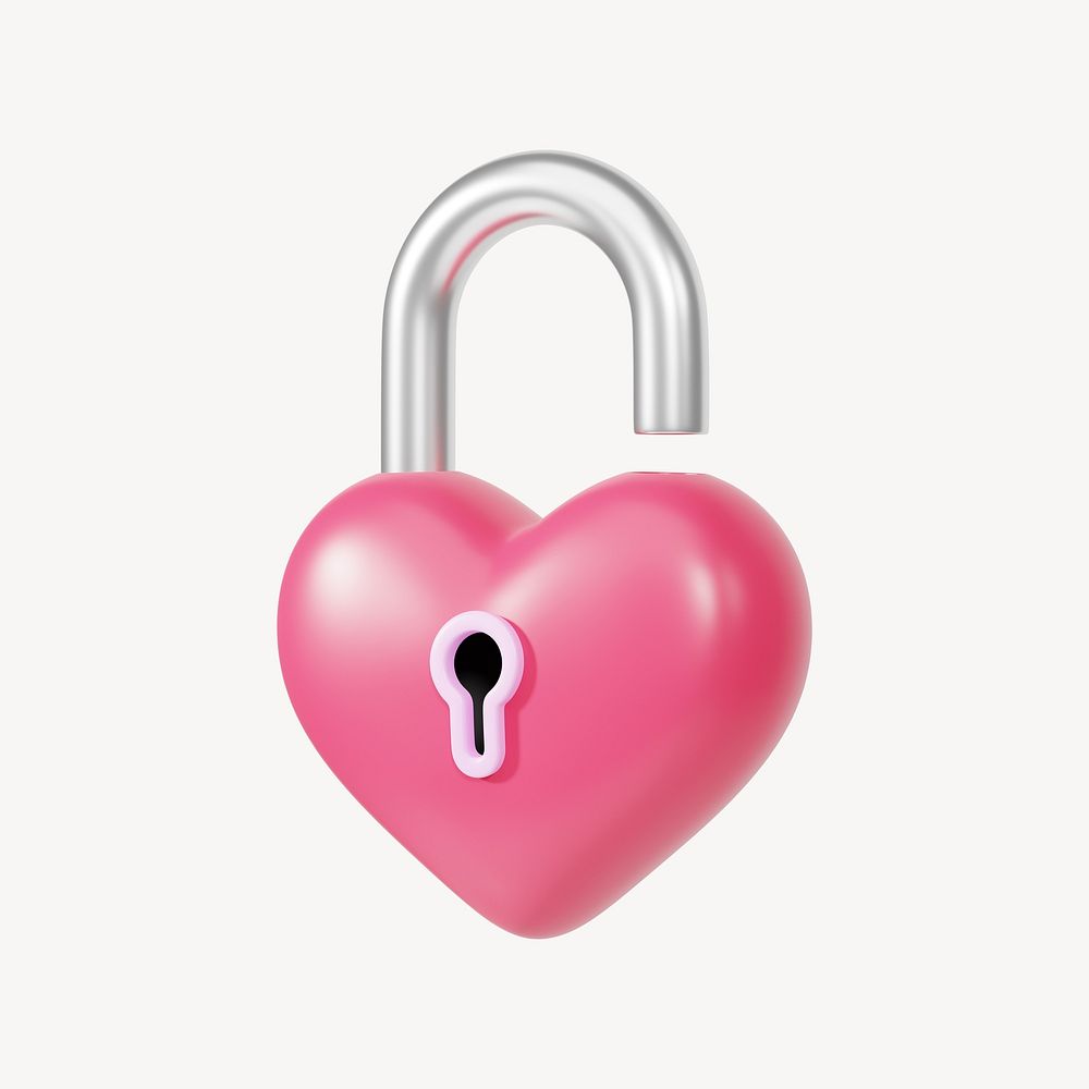 Pink heart padlock, 3D Valentine's illustration