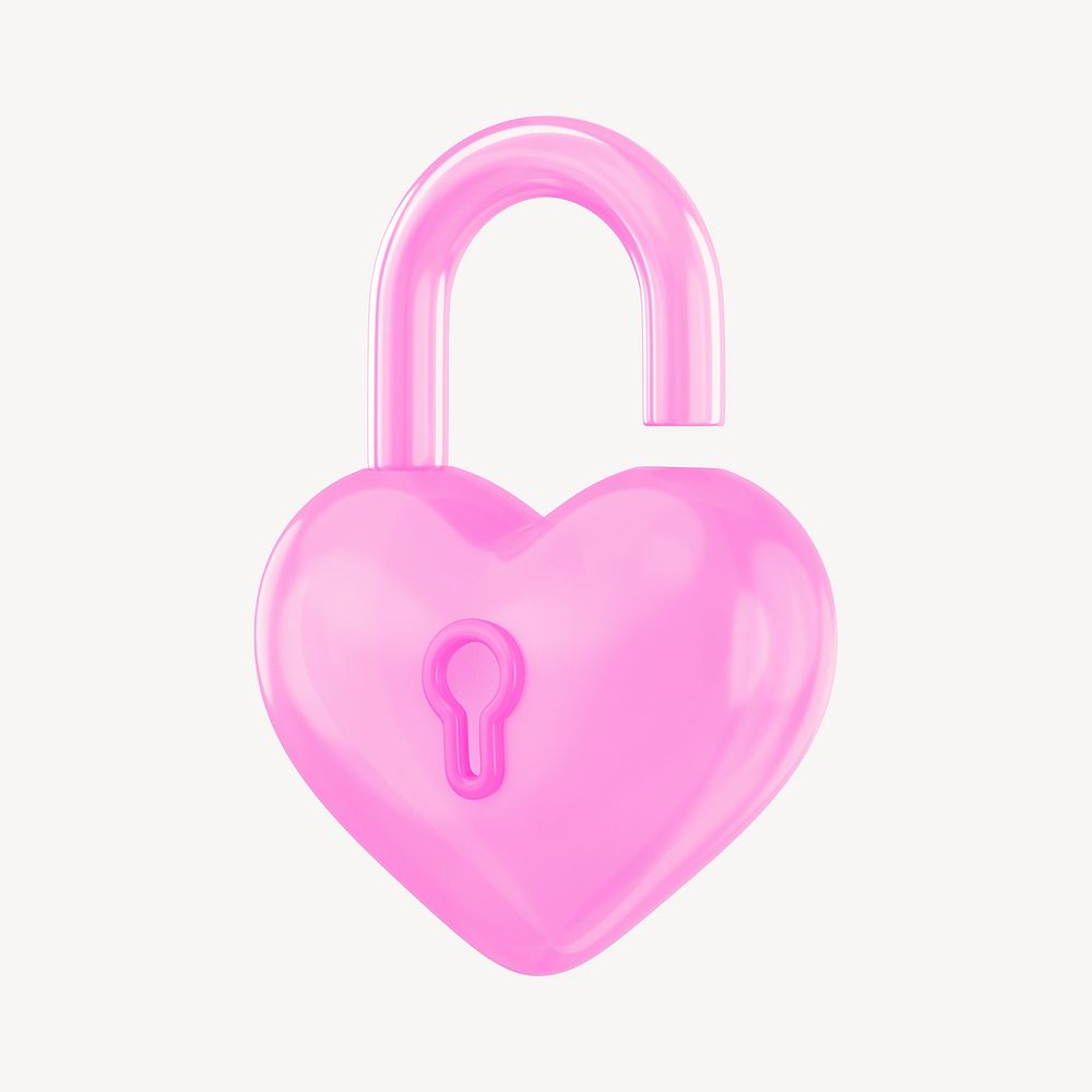Pink heart padlock, 3D Valentine's illustration