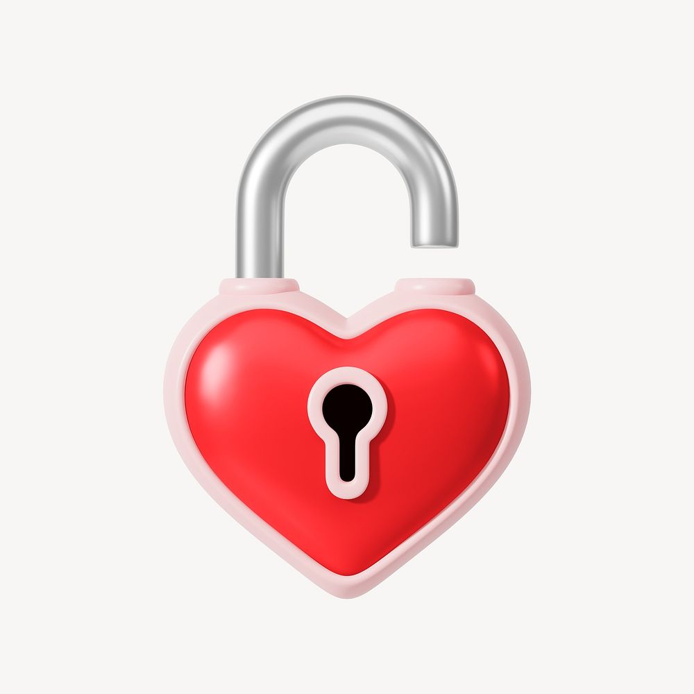 Red heart padlock, 3D Valentine's illustration