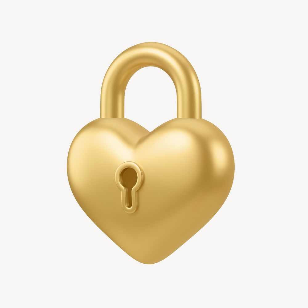 Golden heart padlock, 3D Valentine's illustration