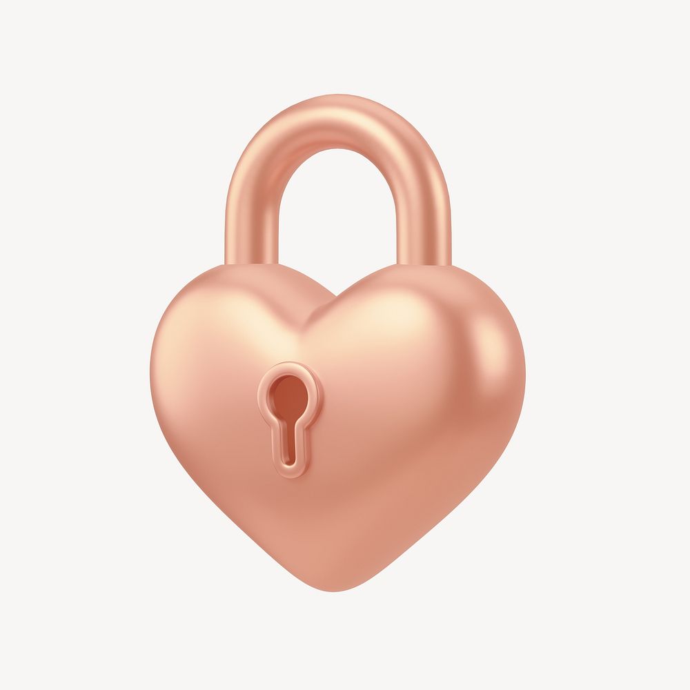 Copper heart padlock, 3D Valentine's illustration