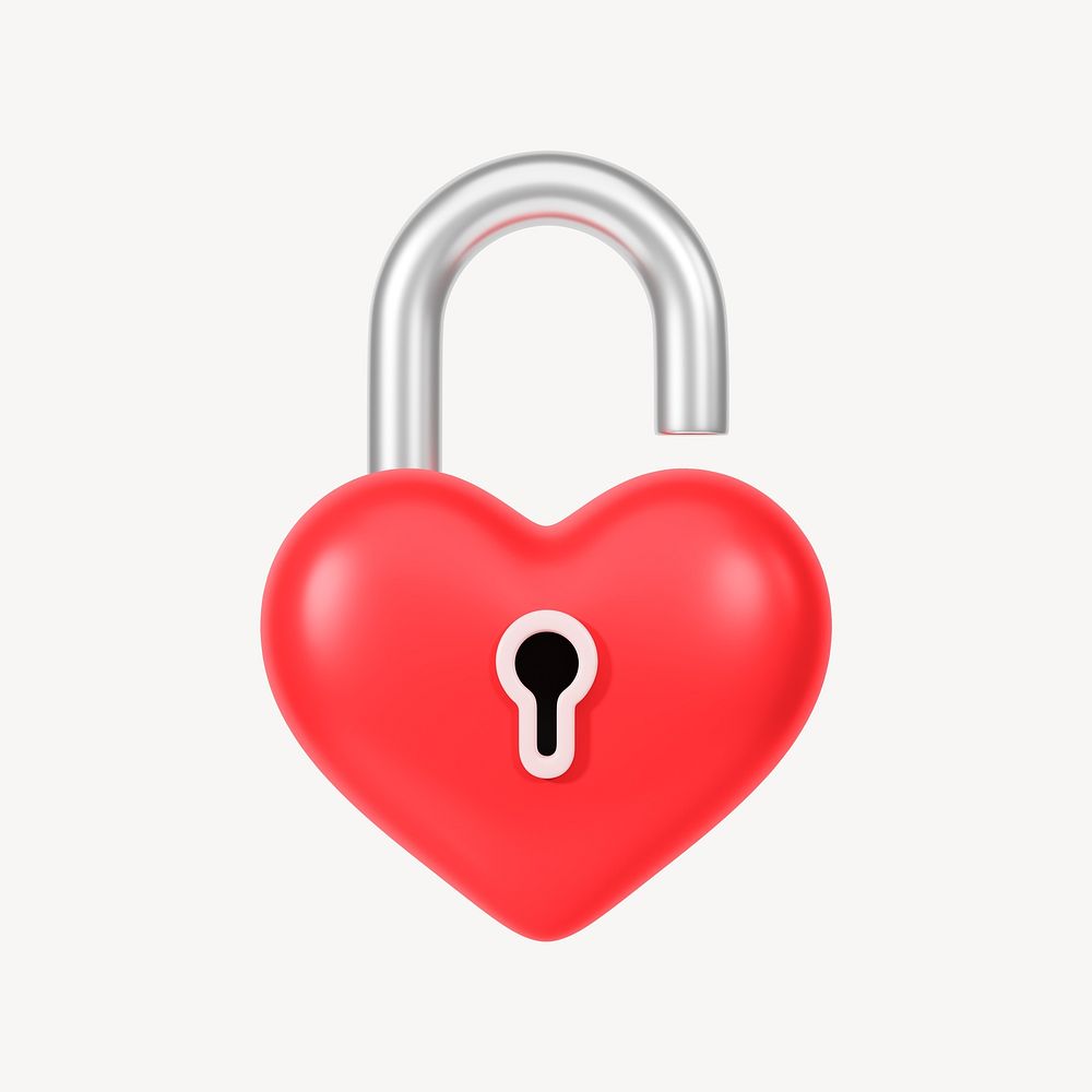 Red heart padlock, 3D Valentine's illustration