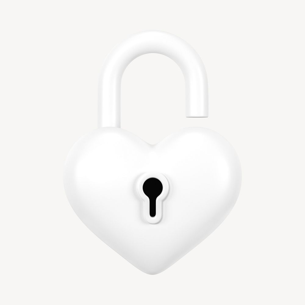 White heart padlock, 3D Valentine's illustration