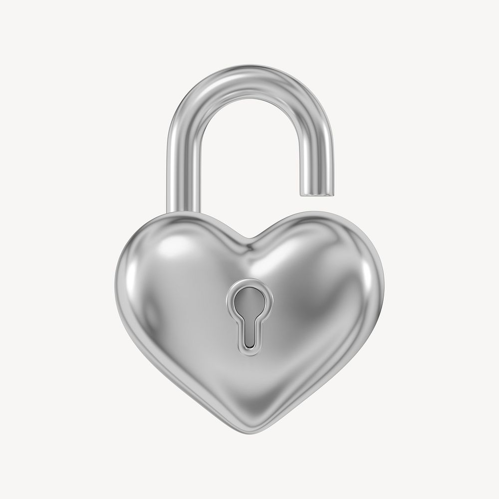 Silver heart padlock, 3D Valentine's illustration