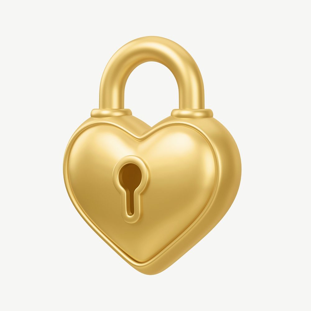 Golden heart padlock, 3D Valentine's collage element psd