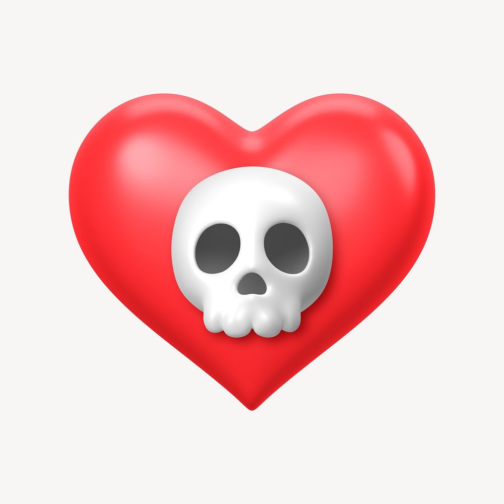 Red skull heart, 3D love illustration