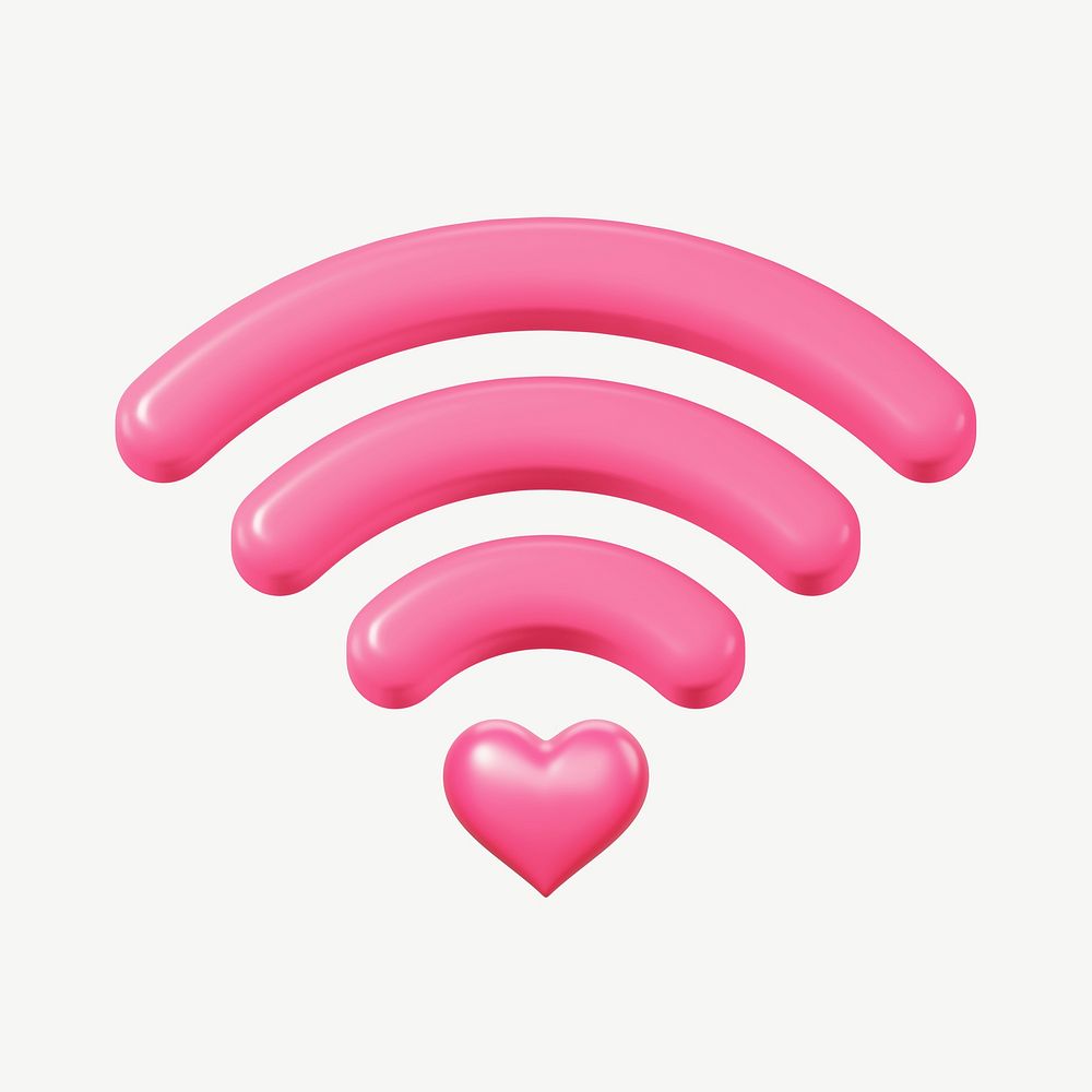 Pink wifi heart, 3D love collage element psd