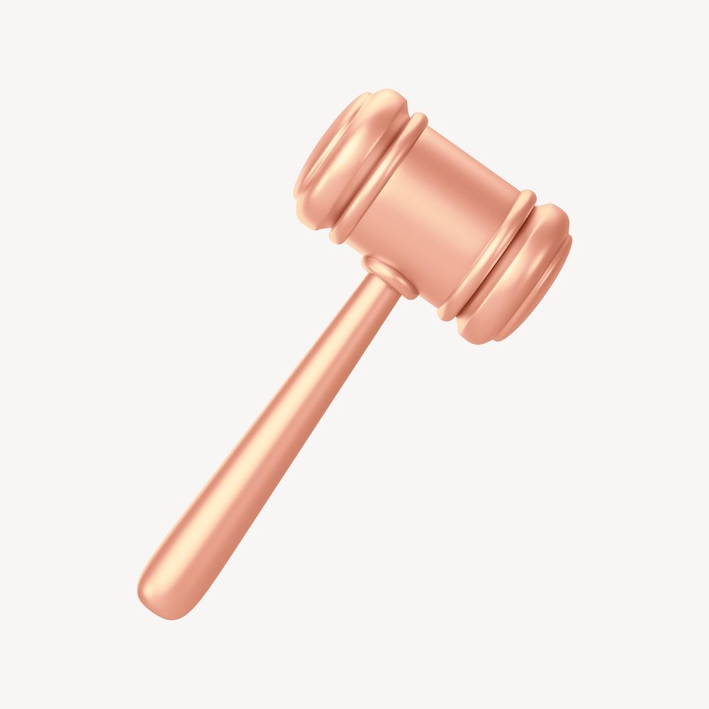 Rose gold gavel, 3D law illustration