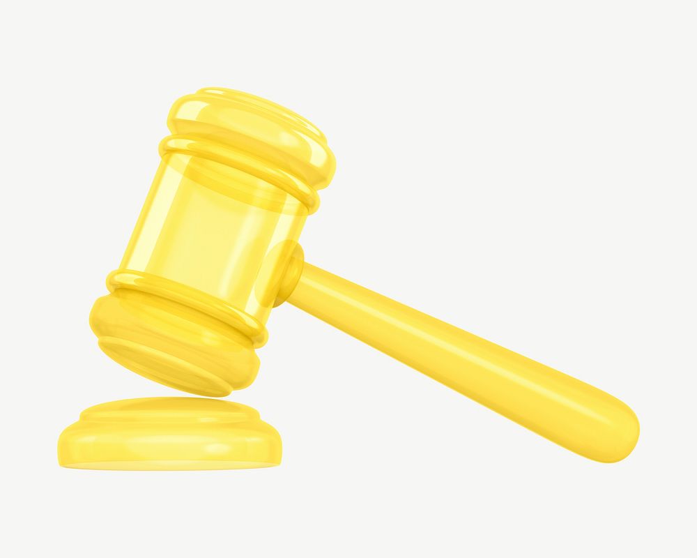 Yellow gavel, 3D law collage element psd