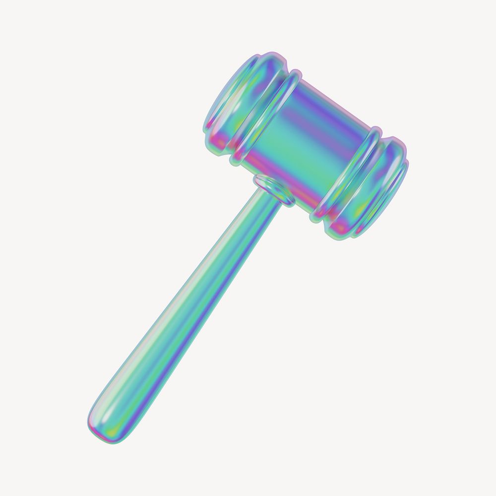 Holographic gavel, 3D law illustration