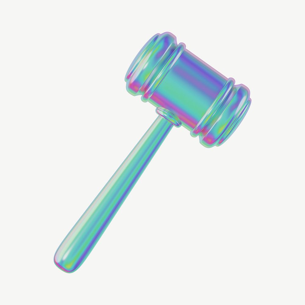 Holographic gavel, 3D law collage element psd