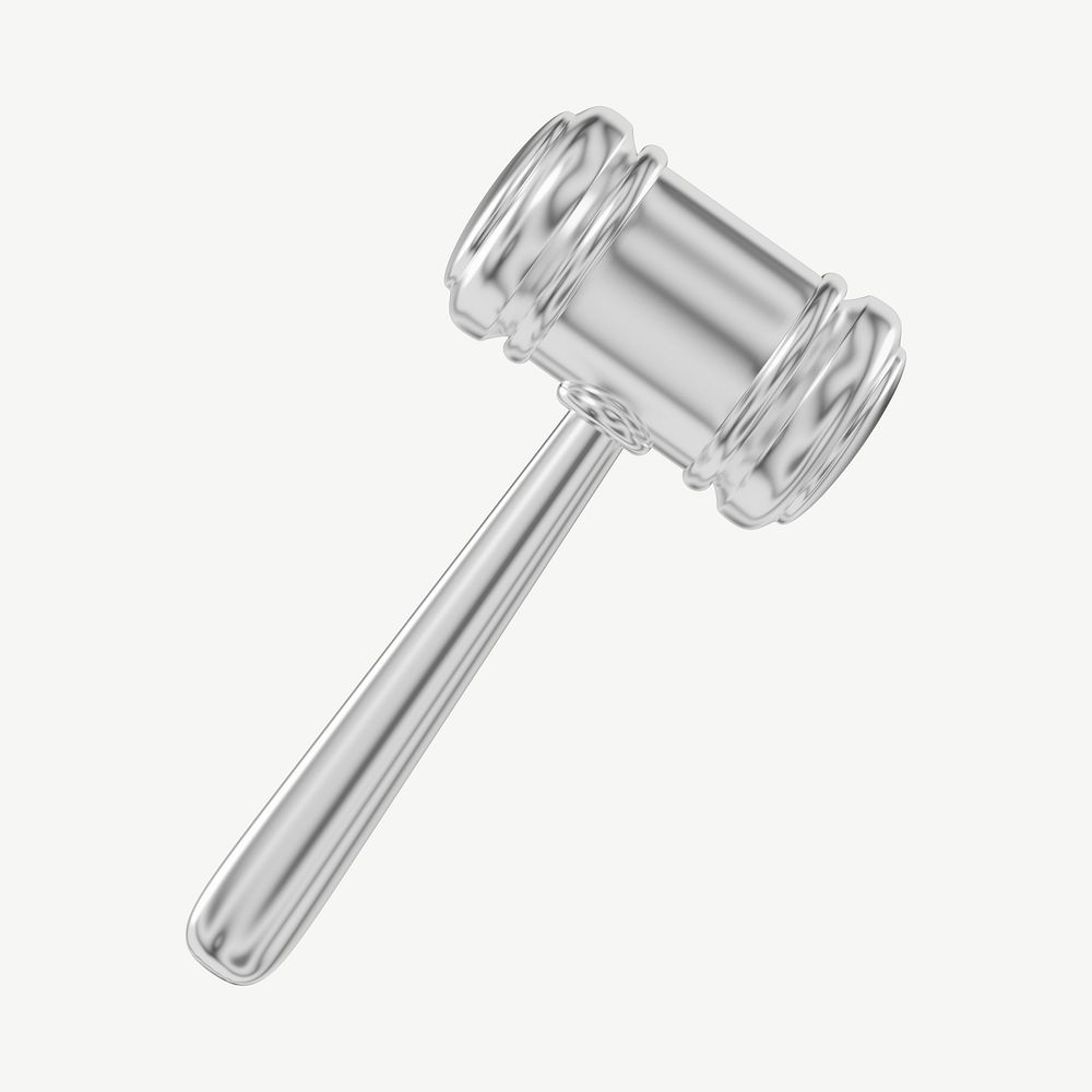 Silver gavel, 3D law collage element psd